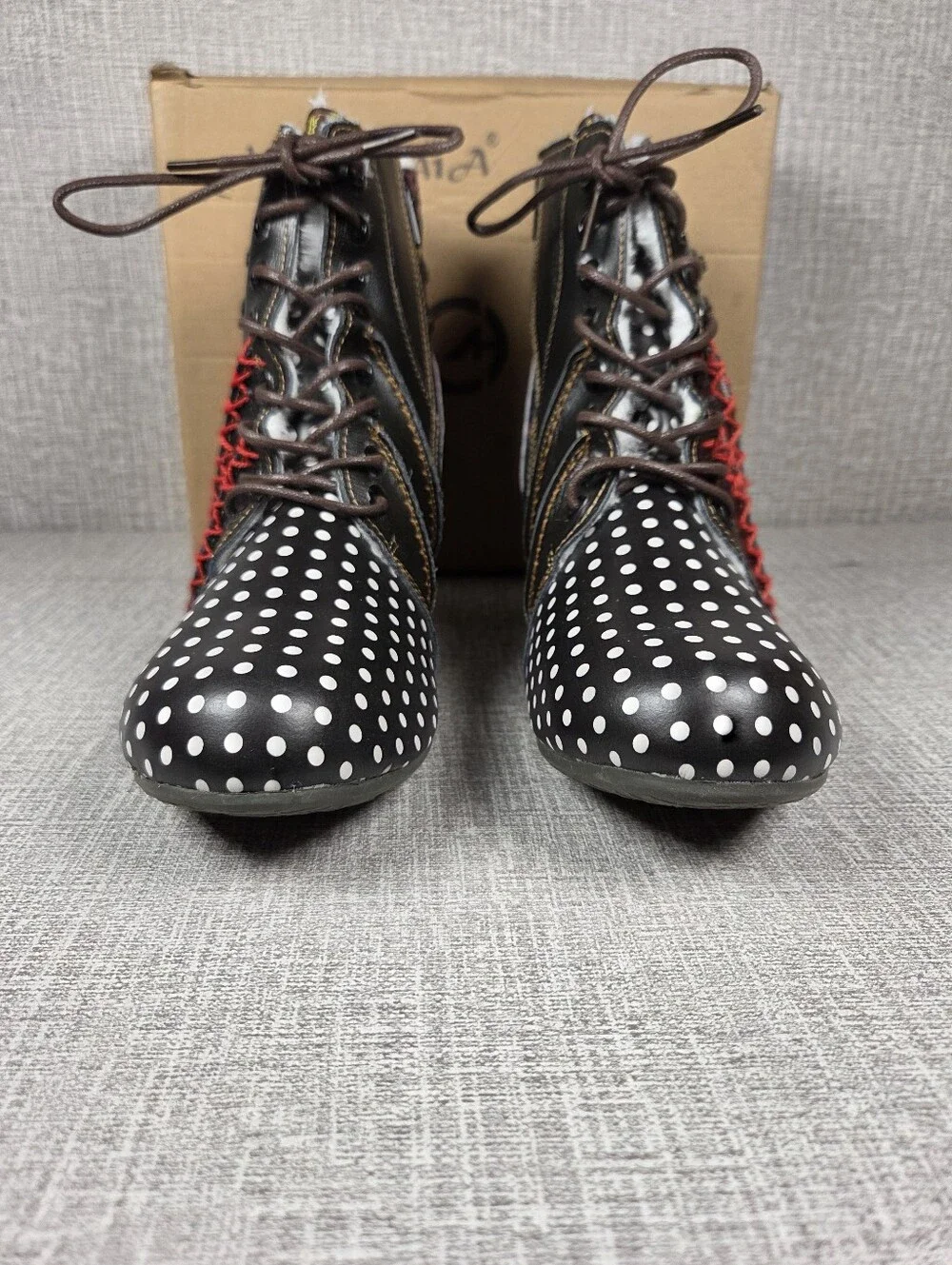 Maia NEW TMA Eyes Polka Dot Leather Ankle Boots Black Brown Womens EU 41 US 9.5